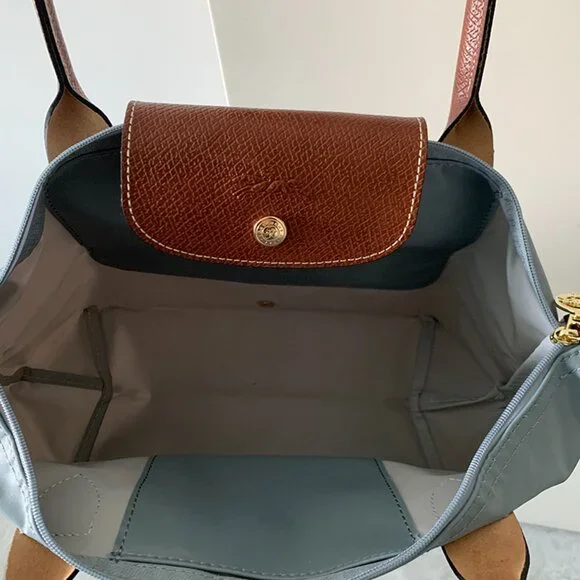 Longchamp Grey Blue Long Handle Folding Bag - Picture 6 of 7